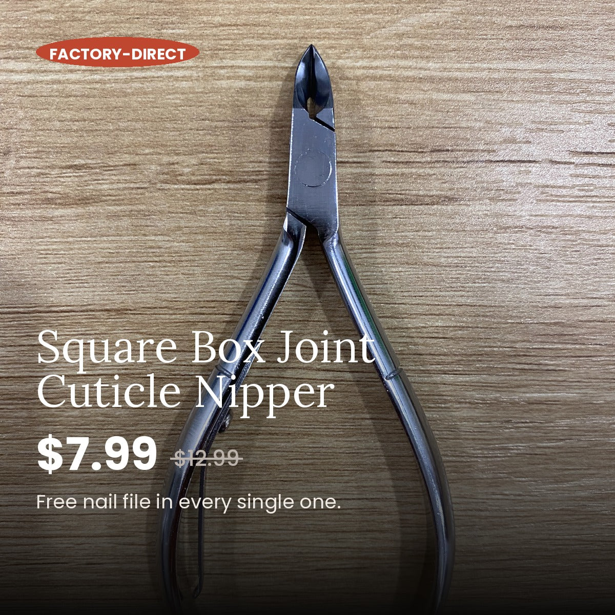 ElisNail square box joint cuticle nipper, salon-grade stainless steel